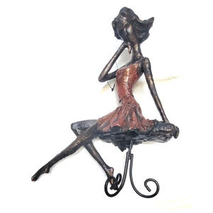 BALLERINA STATUE SITTING DANCER BRONZE/METAL FIGURINE HOME DECORATION